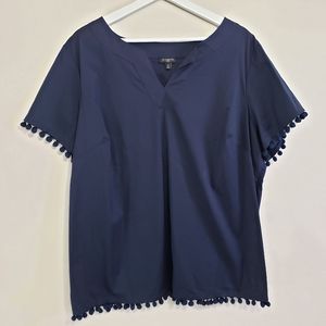 Talbots Pom Pom Tee Shirt Navy Plus 2X